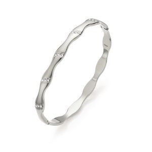 Stainless Steel Diamond Bamboo Waves Hinged Bracelet