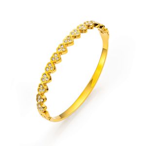Stainless Steel CZ Hearts Hinged Bracelet