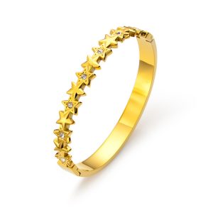 Stainless Steel 6mm Diamond Stars Hinged Bracelet