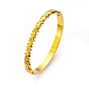 Stainless Steel 6mm CZ Stars Hinged Bracelet