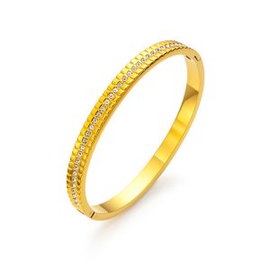 Stainless Steel Single CZ Stripe Hinged Bracelet