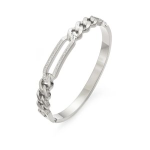 Stainless Steel Single CZ Cuban Links Hinged Bracelet