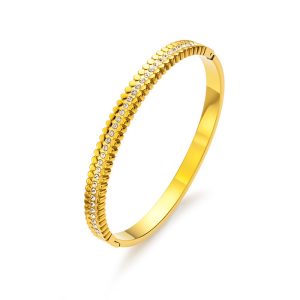Stainless Steel CZ Wheat Ears Hinged Bracelet