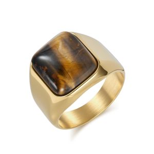 Hiphop Stainless Steel Oval Gemstone Ring