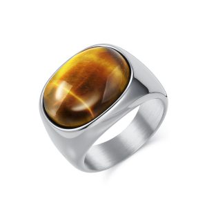 Hiphop Stainless Steel Oval Gemstone Ring