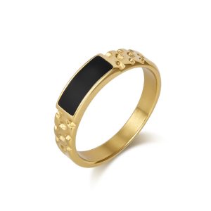 Women's Stainless Steel Black Geometric Enamel Ring