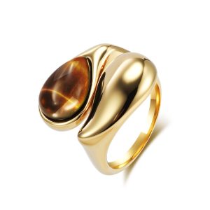 Women's Stainless Steel Teardrop Stone Ring