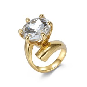 24mm Stainless Steel Faceted Crystal Stone Ring