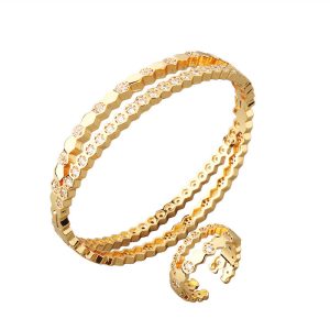 Brass Diamond Hexagons Cross Hinged Bracelet Ring Set