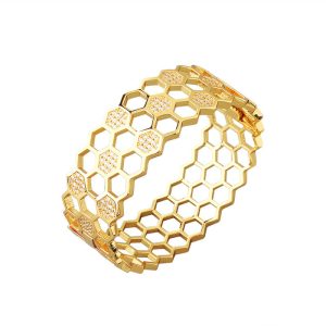 20mm Brass Hollow Diamond Hexagons Hinged Bangle