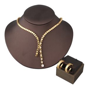 Unisex Brass 5A+ Diamond Hexagons Necklace Earrings Set