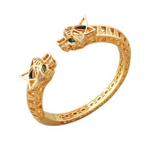 Brass Diamonds Hollow Leopard Hinged Bracelet