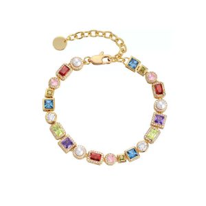Brass Sugar-colored Geometric Stones Bracelet