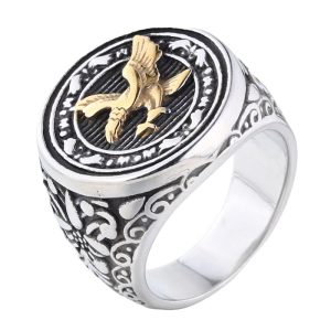 Men's 20mm Stainless Steel Circle Eagle Ring