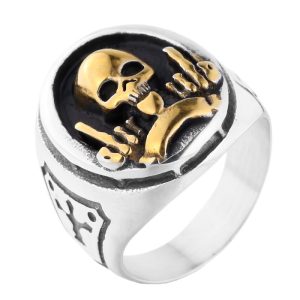 Men's 24mm Stainless Steel Circle Skull Ring