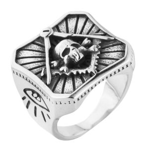 Men's 22mm Stainless Steel Geometric Skull Ring