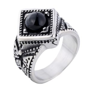 Men's 20mm Stainless Steel Geometric Onyx Ring