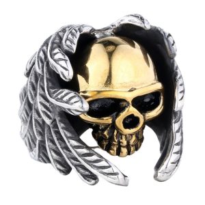 36g Heavy Stainless Steel Eagle Wings Skull Ring