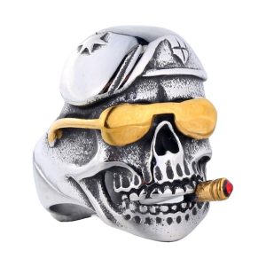 Men's 30mm Stainless Steel Funny Skull Ring