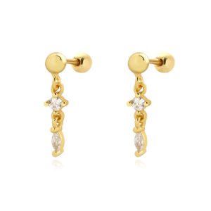925 Silver Teardrop Stone Screwing Stud Earrings