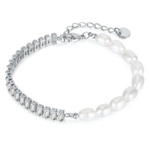 Stainless Steel Freshwater Pearls Diamond Bracelet