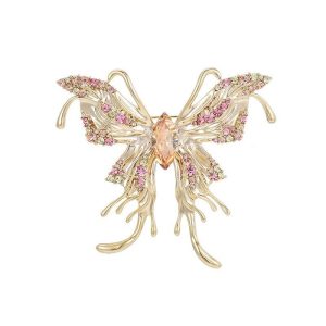 58mm Brass CZ Crystals Butterfly Brooch