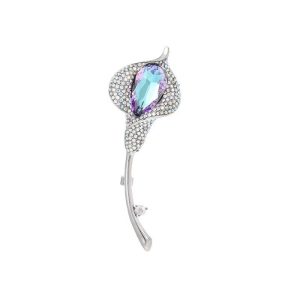 79mm Brass Fashion Blue CZ Tulip Flower Brooch