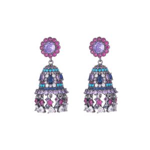 Brass Jewelry CZ Cage Flower Stud Earrings
