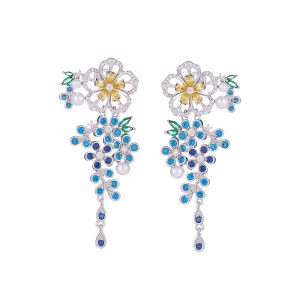 Brass Jewelry CZ Leaf Flowers Stud Earrings