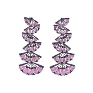 Brass Jewelry 60mm CZ Ginkgo Leaves Stud Earrings