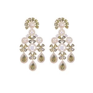 Brass Jewelry 57mm CZ Teardrops Flower Stud Earrings