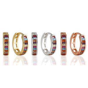 925 Silver 12.5mm Colored Diamonds Hoop Earrings