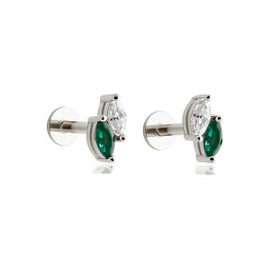 925 Silver Eye-shape Diamonds Stud Earrings