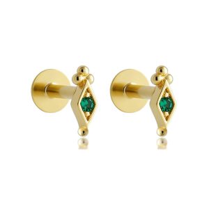 925 Silver Green CZ Rhombus Eye Stud Earrings