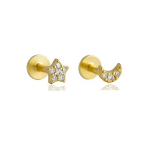 925 Silver 4mm CZ Moon Star Stud Earrings