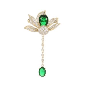 Brass Jewelry 52mm CZ Lotus Flower Brooch