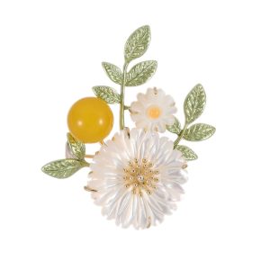 Brass Jewelry 45mm Yellow Topaz Daisy Flowers Brooch