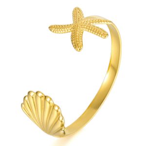 Stainless Steel 32mm Starfish Shells Cuff Bracelet