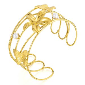 Stainless Steel 30mm Butterfly Flower Cuff Bracelet