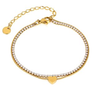 Stainless Steel Crystals Heart Charm Bracelet