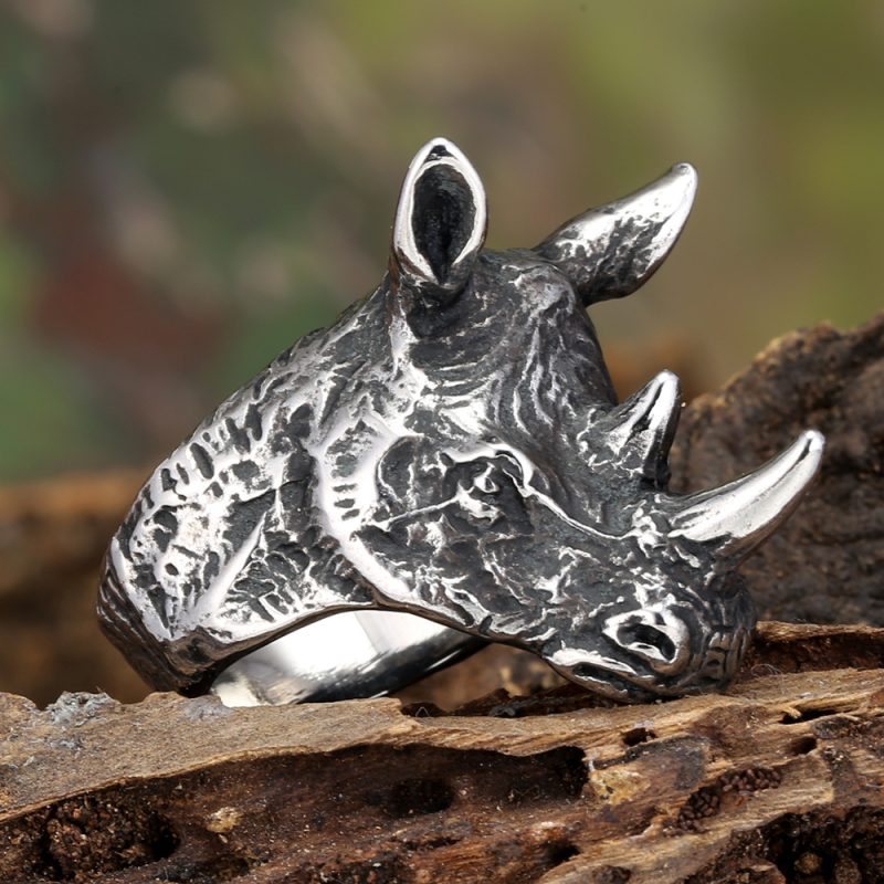Punk Style Antique Stainless Steel Rhinoceros Ring