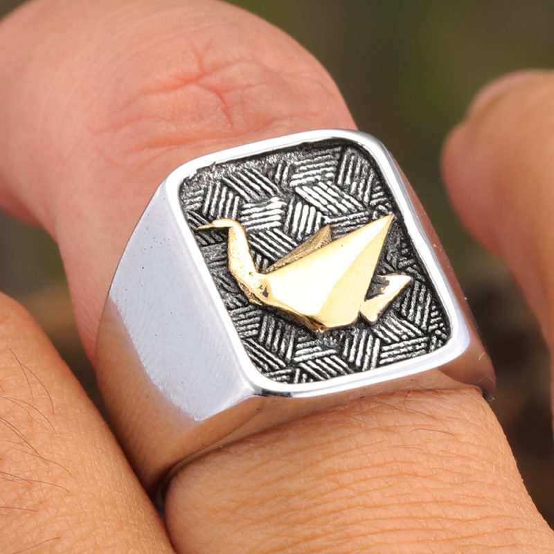 Punk Style Stainless Steel Folded-paper Crane Ring