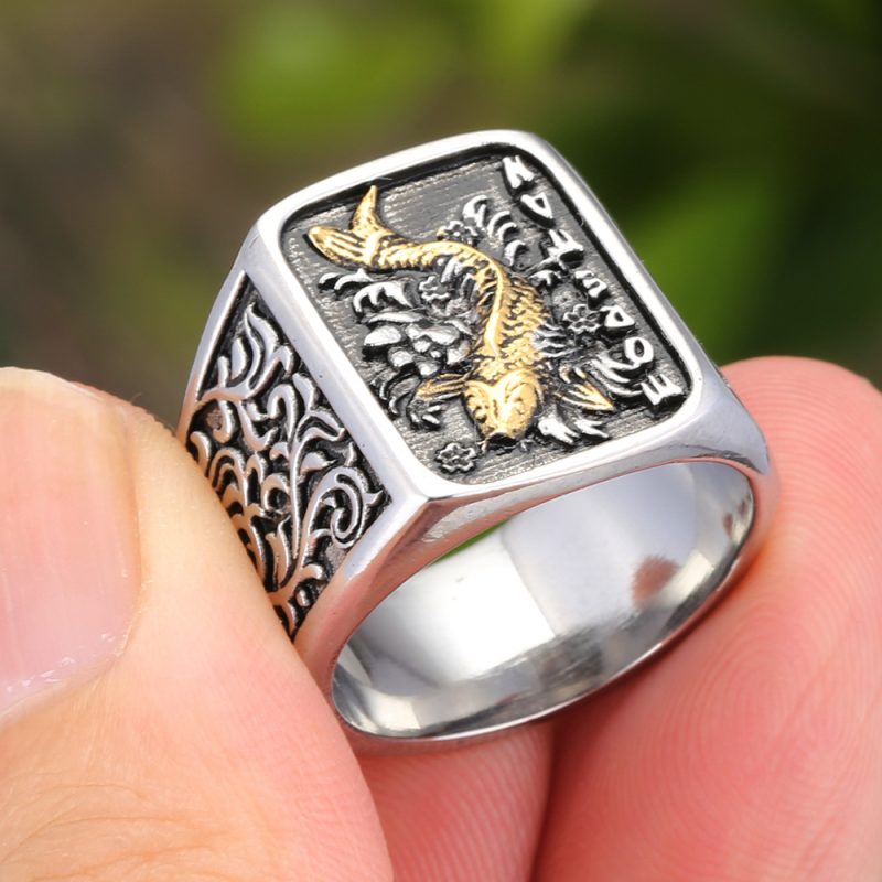 Punk Style Antique Stainless Steel Lucky Fish Ring