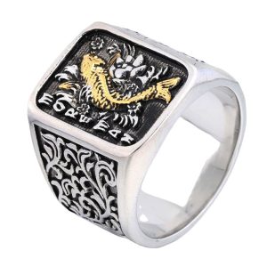 Punk Style Antique Stainless Steel Lucky Fish Ring