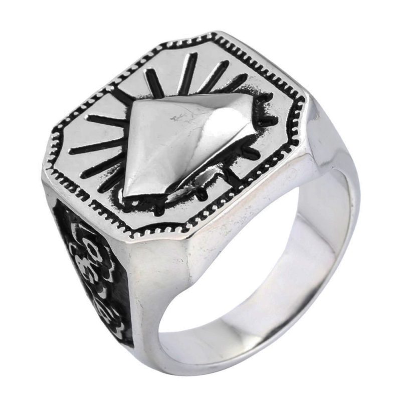 Punk Style Antique Stainless Steel Diamond Ring