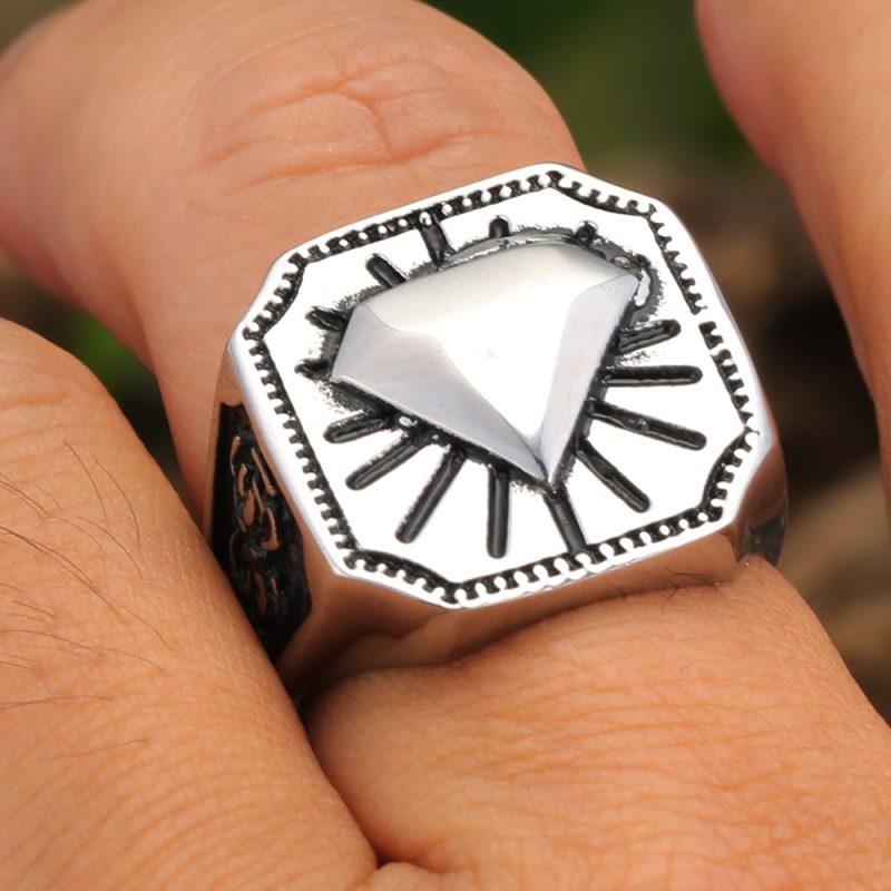 Punk Style Antique Stainless Steel Diamond Ring