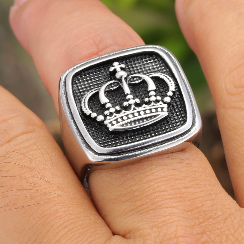 Punk Style Antique Stainless Steel Crown Ring