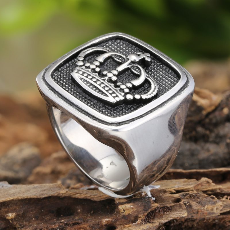 Punk Style Antique Stainless Steel Crown Ring