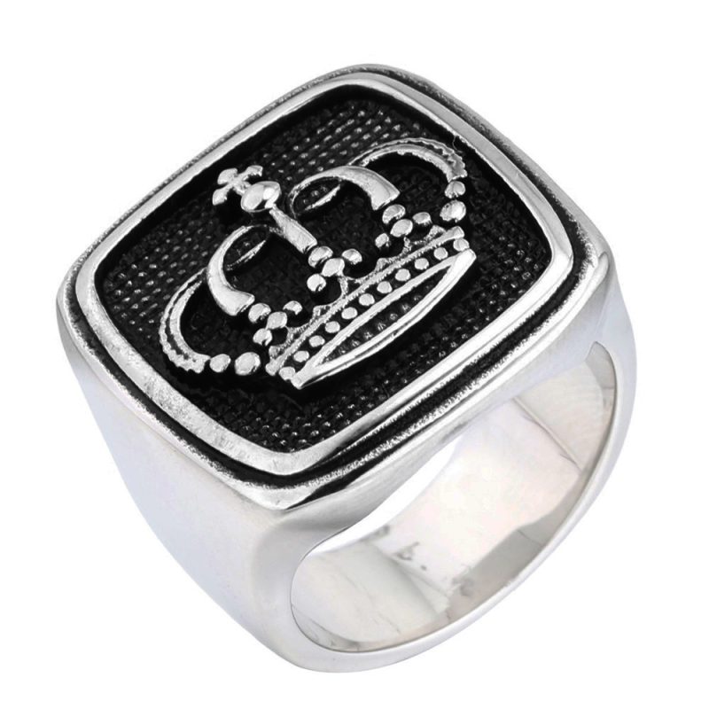 Punk Style Antique Stainless Steel Crown Ring