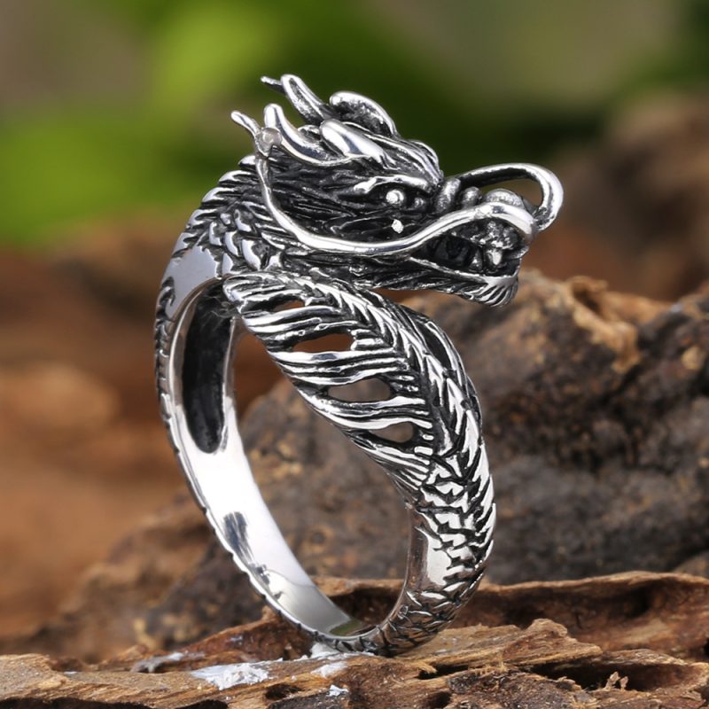 Punk Style Antique Stainless Steel Dragon Ring